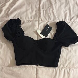 Black Puff Sleeve Crop Top